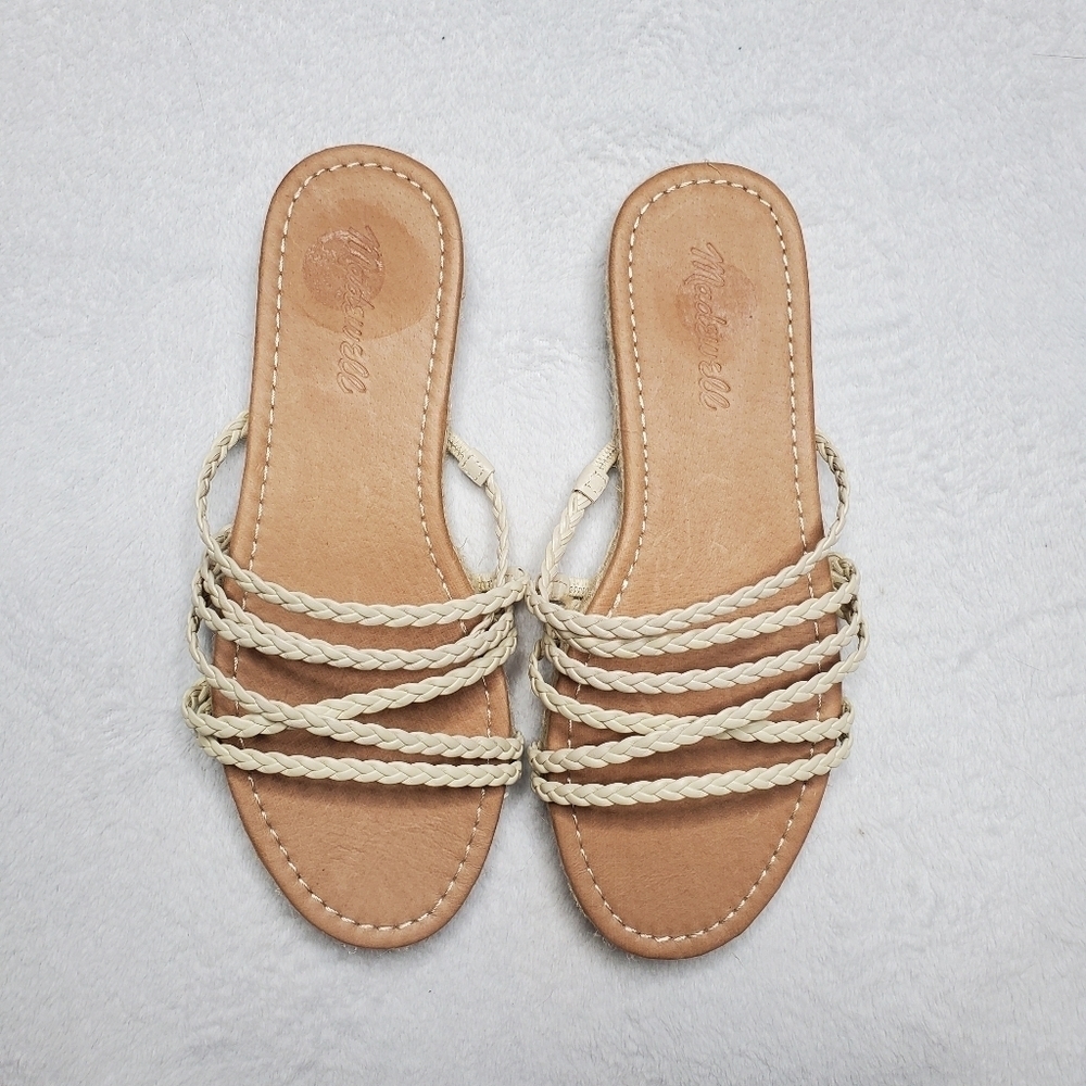 Madewell Kathryn Brown Leather Strappy Braided Woven Espadrille Slide Sandals - Picture 3 of 10